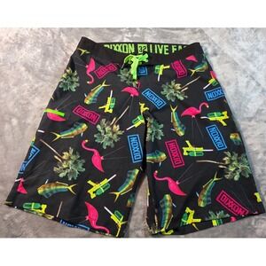Dixxon Board Shorts Mens 32‎ Black Tropical Flamingo Mahi Mahi Live Fast Swim